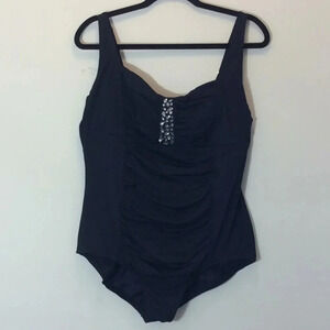 Jantzen Black 1-Piece Swimsuit Faux Crystal Design